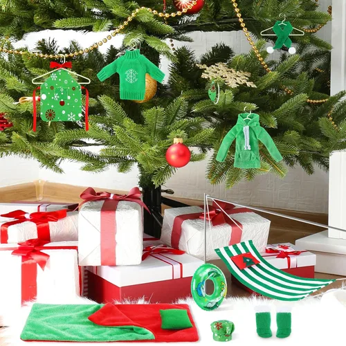Vista 5 de Bencailor El juego de 12 accesorios de muñeca de Navidad incluye saco de dormir, almohada, bufanda, máscara, parche para ojos, suéter con capucha