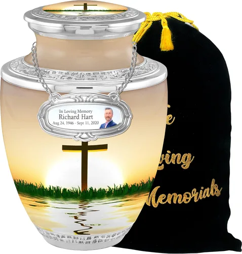 Vista 13 de Urnas de cremación cruzadas personalizadas de medallón para cenizas de adultos, hombres y mujeres, urnas funerarias de 200 libras para cenizas