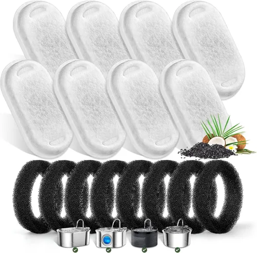 Vista 10 de Monsin Filtros de fuente de agua para gatos de acero inoxidable de 67 onzas/2 litros de flujo de agua ajustable para mascotas, paquete de 4 filtros