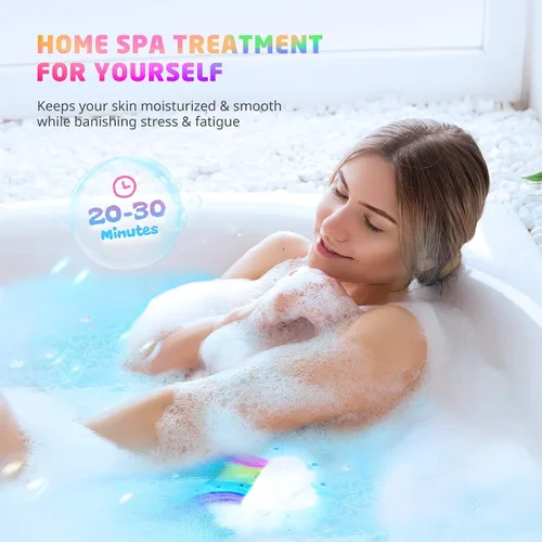 Vista 5 de Bomba de baño Rainbow Cloud para niñas, 2 bombas de baño extra grandes hechas a mano para niños burbujeantes, bombas de baño seguras para niños