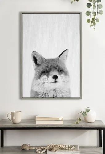 Vista 2 de Kate and Laurel Lienzo enmarcado de Sylvie Fox por Simon Te of Tai Prints; 23 x 33 pulgadas, gris; impresión decorativa de animales para pared
