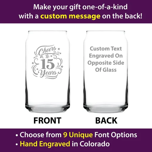 Vista 2 de Regalos personalizados de vidrio con texto en inglés «Cheers to 15 Years» para mujeres y hombres, decoración de fiesta de 15 aniversario, vasos