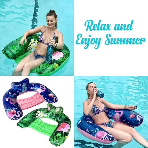 Vista 3 de Inflatable Pool Float Chair - Floating Pool Chair Adult Pool Float Seat with Cup Holder and Backrest, Portable Lounge Floats for Swimming Pool Party