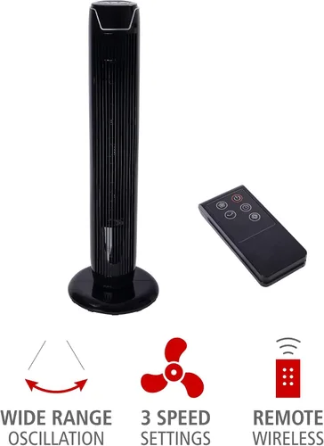 Vista 2 de Alera - Ventilador de torre oscilante de 36 pulgadas con mando a distancia, plástico, color negro
