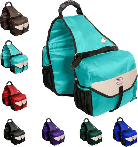 Vista 14 de Bolsa de sillín Majestic Ally para caballos - Bolsa de sillín acolchada, reflectante, impermeable y aislada de nylon con bolsillos y portabotellas