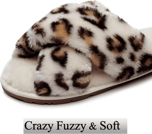 Vista 7 de Crazy Lady Women's Fuzzy Fluffy House Slippers Cute Plush Memory Foam Shoes Cross Band Indoor Outdoor Open Toe Sandals