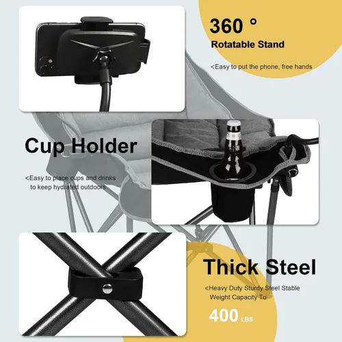 Vista 4 de Northroad Silla de campamento acolchada de gran tamaño, silla de césped plegable con soporte para tazas, bolsa de transporte para senderismo al aire