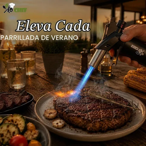Vista 2 de Jo Chef Soplete de crema Brulee, soplete de cocina de butano para sellar, barbacoa, cocinar 2 Butane Cans (3.38oz), 2,370°F Adjustable Flame, Hand