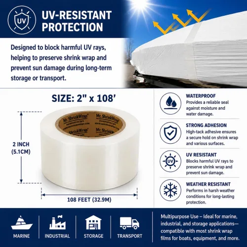 Vista 5 de Mr. Shrinkwrap Rollo de cinta de preservación de 2" x 108' - Transparente - MSW-712C