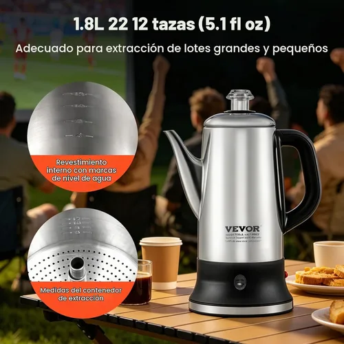 Vista 2 de VEVOR Cafetera Eléctrica de 12 Tazas con Percolador, Cafetera de Acero Inoxidable 304 con Función de Mantenimiento en Calor y Mango Resistente al