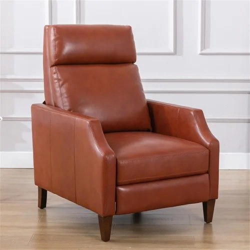 Vista 2 de Balantyne - Sillón reclinable de piel sintética color caramelo con patas de madera