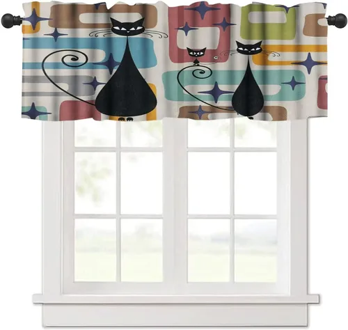 Vista 9 de Cenefa de cortina geométrica para ventanas, cenefa moderna con bolsillo para barra, 1 panel, cortinas cortas abstractas para playa, cortinas cortas