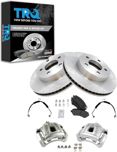 Vista 51 de TRQ Juego de pastillas de freno delanteras y rotores de cerámica, pinzas, mangueras, compatibles con Honda Odyssey 2005-2010