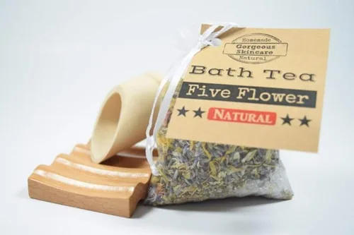 Vista 2 de Five Flower Bath Tea Bag - Tub Tea, Floral Bath Soak, Relaxation Body Soak Elder Flowers, Rose, Lavender, Chamomile, Calendula, Epsom Salt