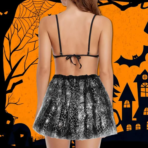 Vista 3 de Dmaiy Falda tutú de Halloween para mujer, tutú de tul para adultos, faldas elásticas de baile en capas para disfraz de Pascua, actuación, cosplay