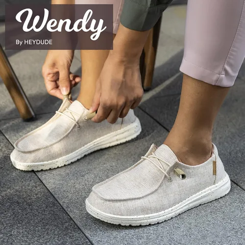 Vista 2 de Hey Dude - Mocasines Wendy de tela chambray para mujer