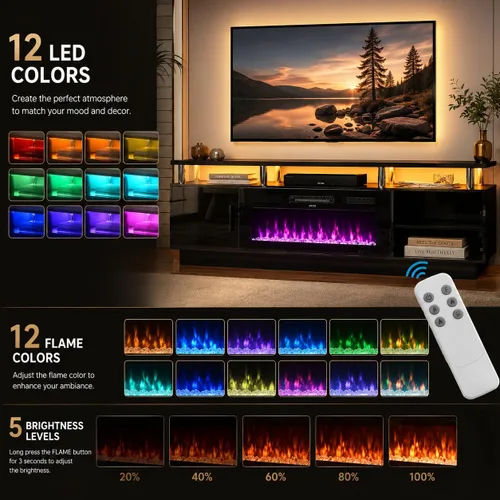 Vista 3 de Soporte de TV de 70 pulgadas para sala de estar, centro de entretenimiento moderno y consola multimedia, se adapta a televisores de hasta 80 Todo