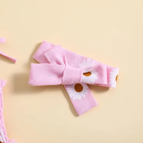 Vista 8 de Ropa de verano para bebé recién nacida, sin mangas, con estampado de margaritas, vestido de princesa con diadema