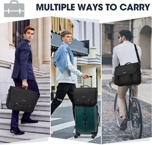 Vista 6 de RAINSMORE Bolsa de mensajero para hombre, bolsa de mensajero de 15.6 pulgadas, resistente al agua, bolsa casual para hombre, bolsa grande para Negro