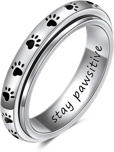 Vista 12 de LYTTMAB Keep Pawstive - Anillo de ansiedad para mujer, anillo giratorio con estampado de pata de perro y gato, anillo para ansiedad para mujer