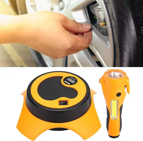 Vista 7 de Compresor de aire portátil de 12 V, bomba eléctrica de inflado de neumáticos con juego de antorcha, inflado rápido con función de memoria, flash