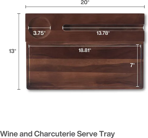 Vista 2 de Gourmet Basics by Mikasa Picnic - Bandeja de madera de acacia para servir vino y embutidos, 20 x 13 pulgadas, multicolor