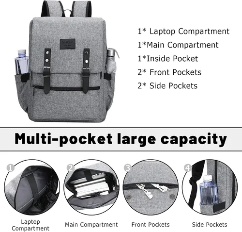 Vista 4 de HFSX Mochila vintage antirrobo, mochila para computadora portátil para hombres y mujeres, mochila de viaje de negocios, mochila universitaria