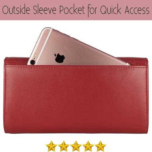 Vista 4 de Mou Meraki - Billetera o bolsa de mano de cuero genuino, con bloqueo de seguridad RFID, con escudo contra el robo de identidad, para mujeres