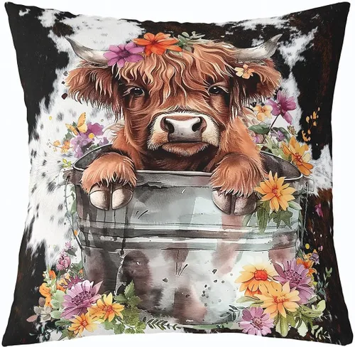 Vista 7 de Homewish Funda de cojín rústica de granja con diseño de vaca en acuarela, animales de granja salvajes, para niños, adolescentes y adultos, funda