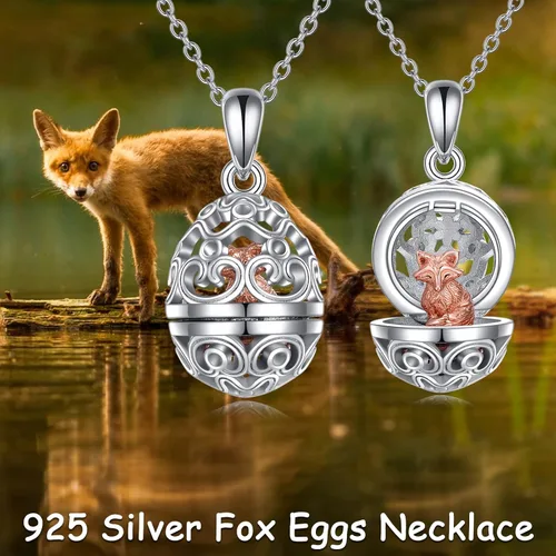 Vista 6 de AXELUNA Fox Necklace Sterling Silver Easter Egg Necklace Fox Pendant Animal Jewelry Gifts for Women Girls Birthday Graduation Gift