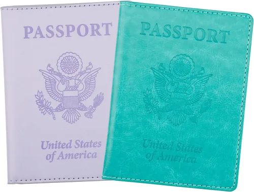 Vista 11 de Funda de cuero para pasaporte - Cartera de pasaporte de viaje para mujeres y hombres, artículos esenciales para el aeropuerto con protector, Negro