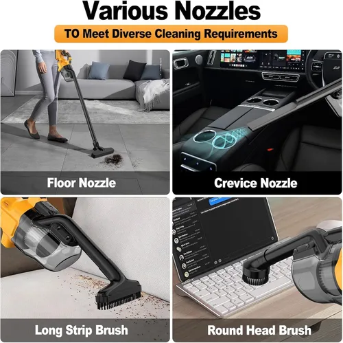 Vista 6 de Aspiradora inalámbrica para Dewalt - Batería de 20 V, aspiradora de mano portátil 5 en 1 con filtro HEPA lavable para el hogar, automóvil, suelo