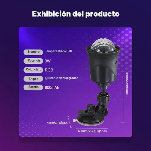 Vista 7 de Paquete de 2 luces recargables de bola de discoteca activadas por sonido para interiores