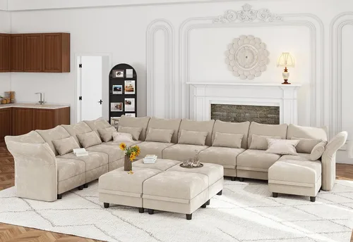Vista 30 de LLappuil Sofá modular de 10 plazas con almacenamiento, sofás modulares grandes en forma de U para sala de estar con respaldos de brazos ajustables