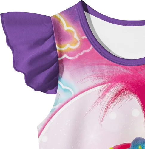 Vista 4 de Vestido de princesa para niñas pequeñas, lindo patrón de dibujos animados, manga con volantes, vestido suave, disfraz para niñas de 2 a 7 años