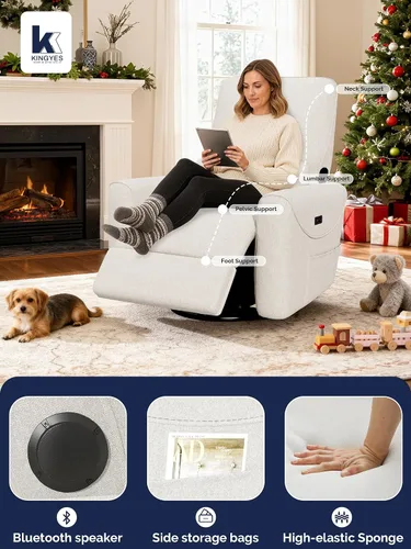 Vista 6 de KINGYES - Silla reclinable eléctrica, deslizador giratorio de 270° para Beige