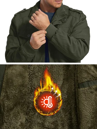 Vista 5 de MAGCOMSEN Chaqueta de invierno para hombre, con forro polar, chaqueta de trabajo de lona encerada, chaquetas cálidas de sherpa, chaqueta militar