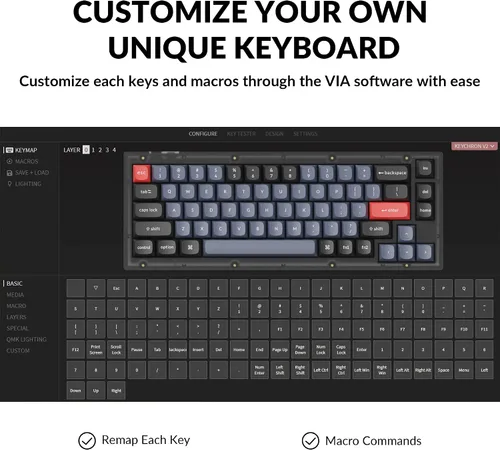 Vista 3 de Keychron Teclado mecánico personalizado con cable V2 65 de diseño QMKVIA macro programable con teclado intercambiable en caliente K Pro interruptor