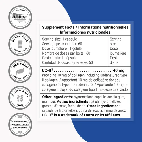 Vista 4 de Supersmart Suplemento UC II de 40 mg por día (colágeno premium), suplemento de colágeno tipo II sin desnaturalizar, sin OMG y sin gluten, 60