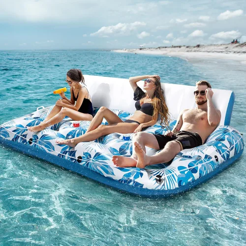 Vista 9 de JCLEAL Flotadores de piscina para adultos de 1-2-3 personas, tumbona inflable extra grande, silla reclinable reclinable con respaldo, reposapiés