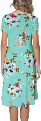 Vista 4 de Levaca vestido midi informal drapeado de vuelo suelto con bolsillos y cuello redondo plano, para mujer