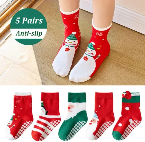 Vista 2 de SUITBOY Calcetines de Navidad para niños, calcetines antideslizantes para bebés, regalos coloridos de Navidad para niños y niñas, calcetines cálidos