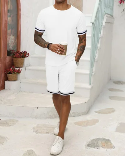 Vista 2 de MyDearie Conjunto de pantalones cortos para hombre, camiseta de manga corta y pantalones cortos deportivos atléticos, conjunto de 2 piezas