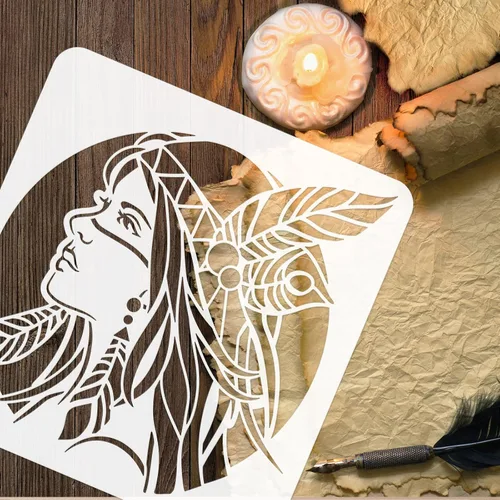 Vista 3 de FINGERINSPIRE Plantillas de pintura para mujeres nativas americanas de 11.8 x 11.8 pulgadas, plantillas de plástico para dibujo tribal, manualidades