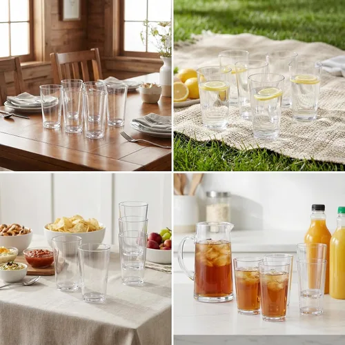 Vista 6 de AOYITE Vasos de plástico de 18 onzas para jugo de agua, aptos para lavavajillas, sin BPA, juego de 6 vasos de alta calidad
