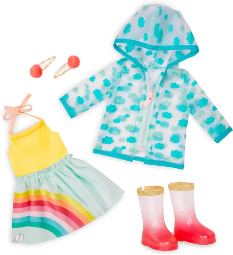 Vista 9 de Glitter Girls – Ropa para Muñeca de 14 Pulgadas – Conjunto de Volantes y Plisados para Guapas – Chaqueta Arcoíris, Falda, Sombrero y Zapatos