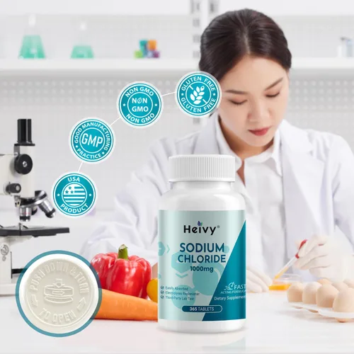 Vista 7 de Heivy Tabletas de cloruro de sodio de 1000 mg - Tabletas de sal pura, 365 tabletas, cloruro de sodio, sin OGM, equilibrio de electrolitos y soporte