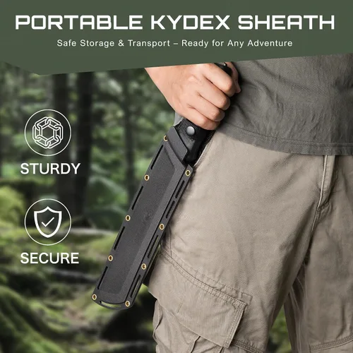 Vista 9 de NedFoss 16" Survival Machete with Sheath, D2 Steel 0.22" Thick Full Tang Blade Machete Knife with Flat Grinding, Machete for Cutting Trees, for Yard