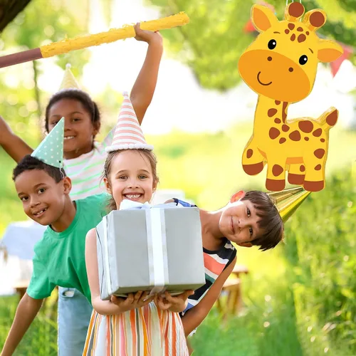 Vista 7 de Aoriher Piñata de jirafa Safari Piñata con ojos vendados y murciélago, suministros de fiesta de cumpleaños, zoológico de selva, recuerdos de fiesta