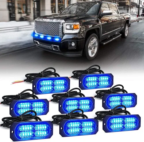 Vista 18 de Xprite Kit de luces estroboscópicas de emergencia con 20 luces LED de montaje empotrado en superficie de color ámbar, ultradelgado, salpicadero